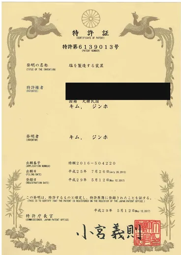 해외 특허증 합본 (1/2), 일본 특허증 면
